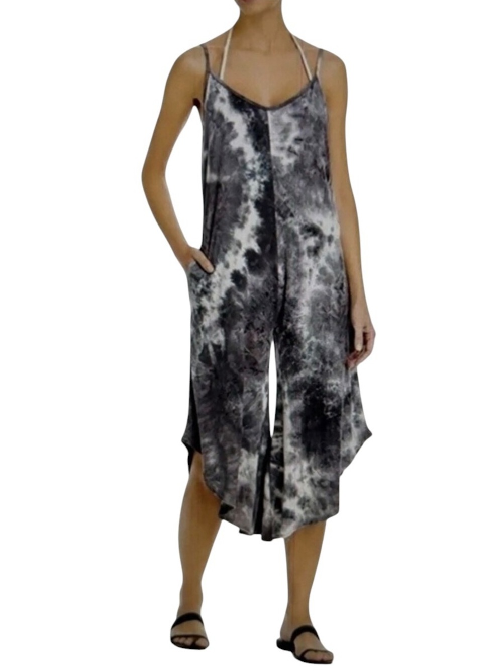 NWT🌺J.Valdi•Tie Dye Wide Leg Flowy Cropped Jumpsuit Cover Up